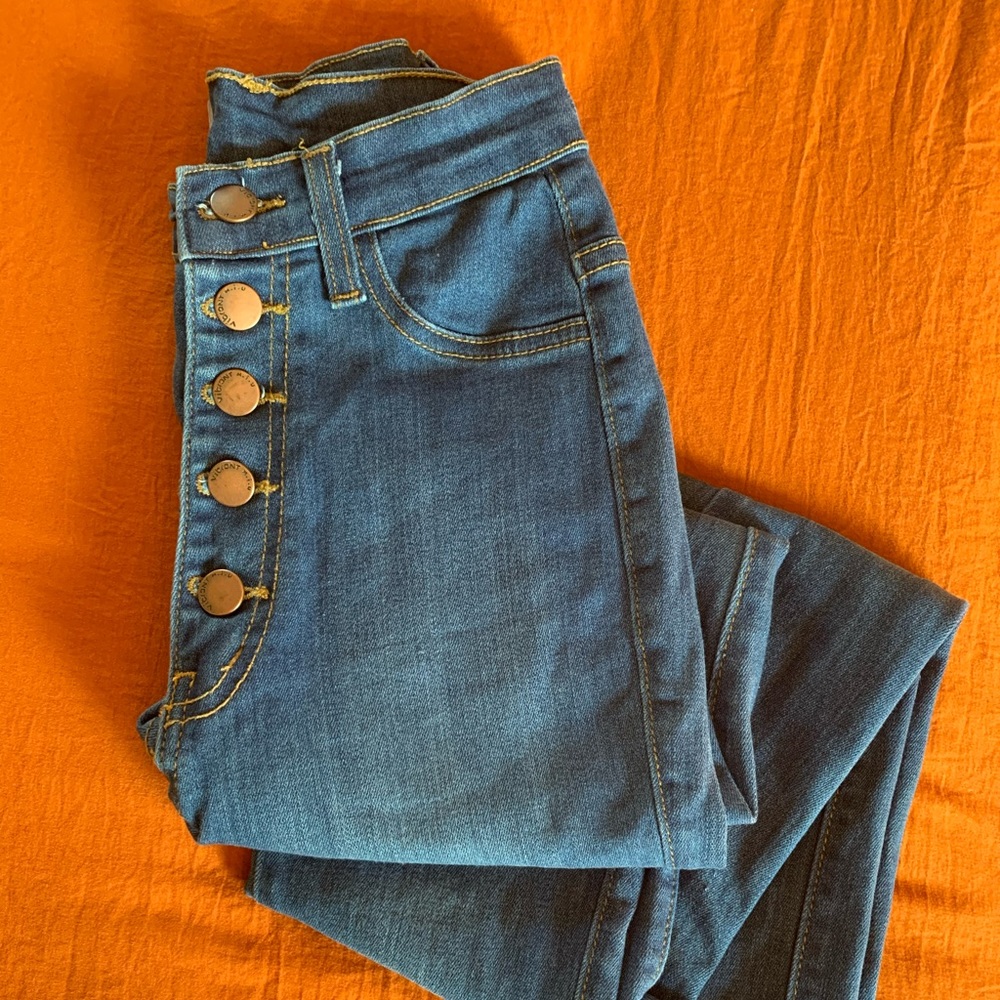 Women's Button Fly Super High Waist skinnys